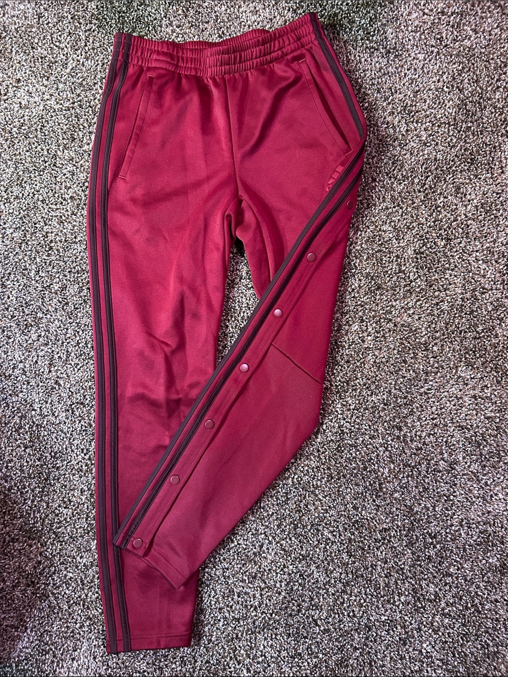 adidas Maroon Snap-Trim Joggers with Black Stripes